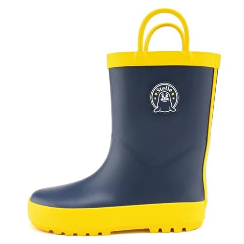 STELLE Toddler Rain Boots Natural Rubber Rainboots Kids Girls Boys Waterproof Easy On Handles Non-Slip Sole(Navy,8MT-CA)