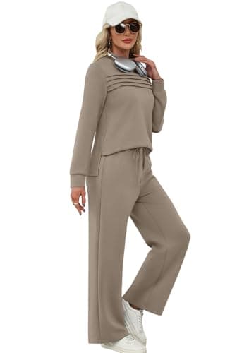 2 Piece Set for Women Fall Outfits 2026 Fashion Vacation Lounge Sets Long Sleeve Matching Sets Women's Clothing Wide Leg Crop Pants Set Travel Airport Sweat Set Cruise Teacher Western Outfit S — view 3