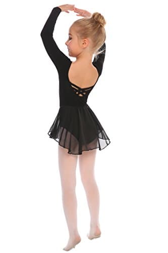 Arshiner Kids Girls Classic Long Sleeve Leotard Dance Ballet Dress, Black, 120 — view 3