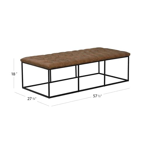 HomePop 58" Large Upholstered Bench - Light Brown PU Leather — view 2