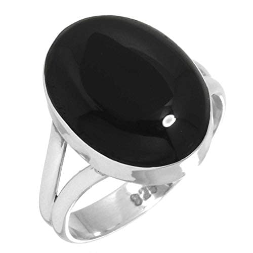 JEWELOPORIUM Black Onyx Silver Ring Size 7, 925 Sterling Silver Ring for Women, Genuine Chunky Oval Gemstone Handmade Jewelry