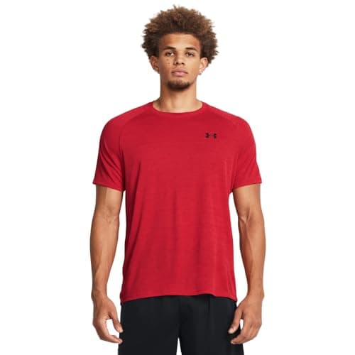 Under Armour Men's Tech Textured Short Sleeve T Shirt, (600) Red / / Black, X-Large