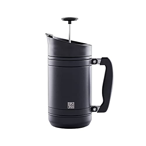 BruTrek® by Planetary Design BaseCamp Coffee Press - Double Wall Insulated Stainless Steel - Bru-Stop Technology, No Grounds in Coffee, No Spill Lid (Obsidian, 32 fl.oz)