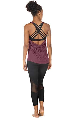 icyzone Yoga Tops Workouts Clothes Activewear Built in Bra Tank Tops for Women (L, Mauve Orchid) — view 2