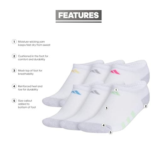 adidas Unisex Kids No Show Socks for Boys and Girls Youth (6-Pack) Athletic Cushioned and Comfortable, Below Ankle — view 3