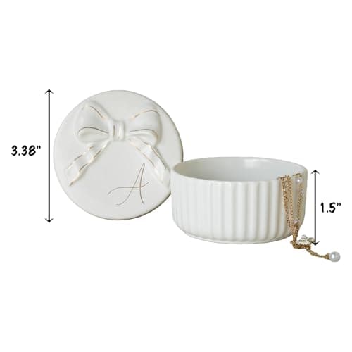 COLLECTIVE HOME Ceramic Jewelry Box with Bow, Nightstand Vanity Decor(M) — view 4