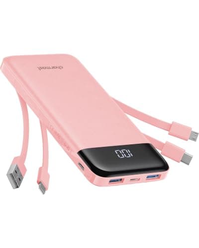 charmast Portable Charger with Reinforced Built-in 4 Cables,10000mAh Power Bank Travel Essentials 6 Outputs 3 Inputs 3A Fast Charging Compatible with iPhone iPad Samsung Google Pixel LG Moto