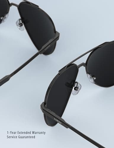 LUENX Aviator Sunglasses for Men Women Polarized | UV400 & Anti-Glare Driving, Black Lens Black Frame 60MM — view 5