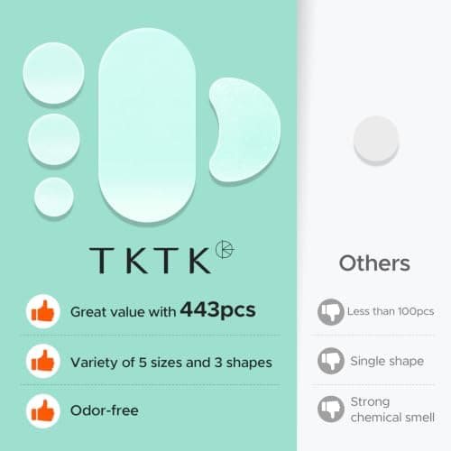 TKTK 443 Count Pimple Patches for Face, Hydrocolloid Acne Patch Bulk, Acne Stickers for Covering Cheeks, Forehead, Chin Blemishes Zit Breakouts for All Skin Types (Dots, Strip, Contoured 5 Sizes) — view 6
