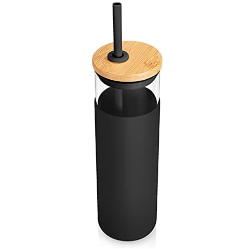 Tronco 28oz Glass Tumbler Glass Water Bottle Straw Silicone Protective Sleeve Bamboo Lid