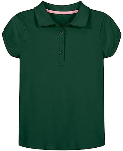 Nautica Girls' School Uniform Short Sleeve Polo Shirt, Button Closure, Soft Pique Fabric, Forest Green, 6