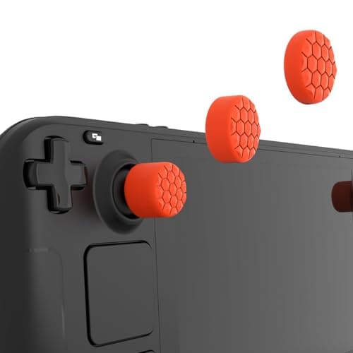 PlayVital Orange Ergonomic Stick Caps Thumb Grips for Steam Deck LCD & OLED, for PS Portal Remote Player - with 3 Height Convex and Concave - Diamond Grain & Crack Bomb Design, Set of 10 — view 4