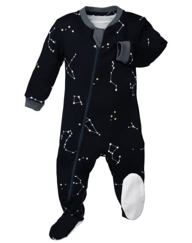 ZIPPYJAMZ Baby Sleepers, Organic GOTS Cotton Footed Onesies, Inseam Zipper for Quicker and Easier Diaper Changes - Galaxy Love - Navy (3-6 Months)