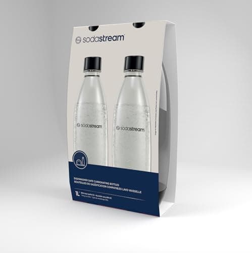 sodastream 1L Twin Pack Carbonated Water Bottle, Dishwasher Safe Slim, 2 Black Reusable Plastic Bottles for Sparkling Water, Soda Stream Compatible with TERRA, ART, ENSO, E-Terra & More