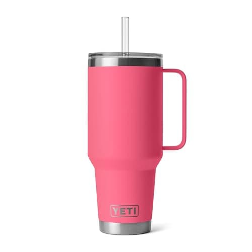 YETI Rambler 42 oz Tumbler with Handle and Straw Lid, Travel Mug Water Tumbler, Vacuum Insulated Cup with Handle, Stainless Steel, Tropical Pink