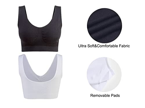 Lemef 3-Pack Seamless Sports Bra Wirefree Yoga Bra with Removable Pads for Women (Large, Black&White&Grey) — view 5