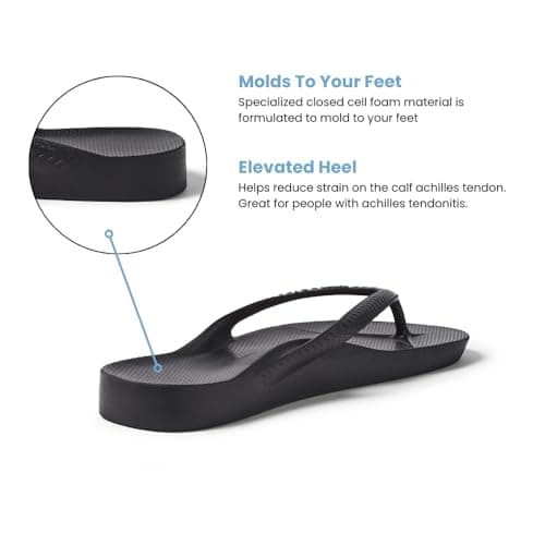 Archies Arch Support Flip Flops for Men & Women, Black, US Men's 7 — view 5