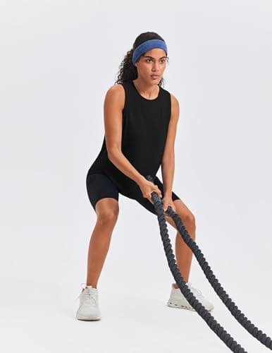 PINSPARK Women's Workout Tank Tops Back Pleat Loose Fit Sleeveless Yoga Athletic Shirts Soft UPF 50+ Cooling Running Gym Tops, Black, Medium — view 5
