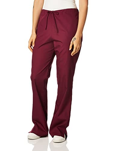 Cherokee Women's Natural Rise Flare Leg Drawstring Scrub Pant, Wine, X-Large