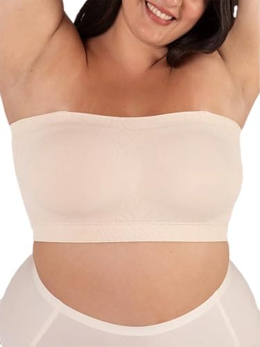 SHAPERMINT Convertible Strapless Bras for Women - Compression Wireless Bandeau Bra Top Beige