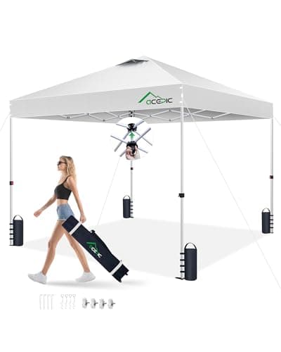Acepic 10x10 Pop Up Canopy Tent with 300D Silver-Coating Top,Easy Setup Canopy Tent Instant Portable Shelter with 1-Button Push and Wheel Carry Bag, 8 Stakes and 4 Canopy Weights (White, 10 * 10 S)