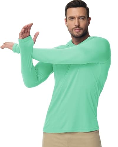 Boladeci Mens Long Sleeve Shirt Fishing Hoodie UPF 50+ UV Protection Sun Shirts Summer Water SPF Rash Guard Tee Tops T-Shirts Swim Shirts XS Green