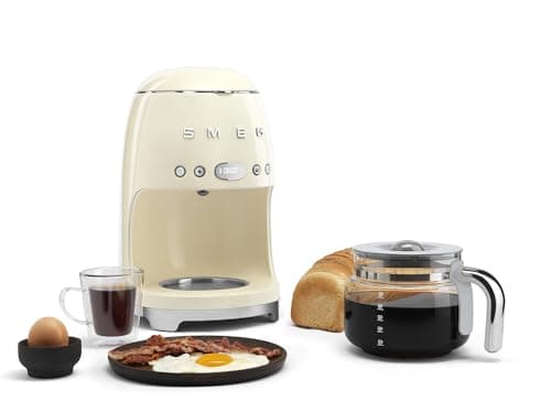 Smeg 50's Retro Style Aesthetic Drip Coffee Machine with 10 Cup Glass Carafe, Auto Start Feature, Keep Warm Plate, and Two Coffee Strength Settings (Cream) — view 3