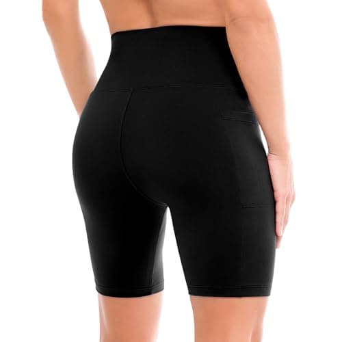 Ipletix Biker Shorts with Pockets for Women - 6'' High Waisted Womens Yoga Gym Athletic Running Workout Shorts White LXL