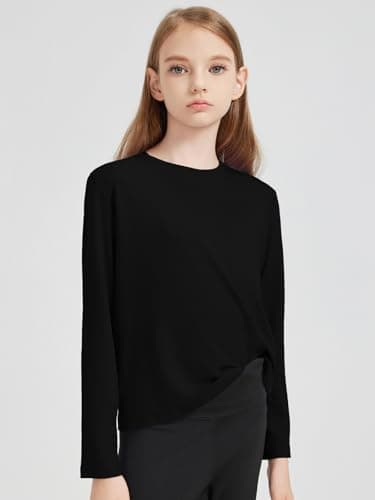 STYDAZZ Girls Long Sleeve T-Shirts Soft Basic Crewneck Tees for Kids Everyday Casual Tops Black 130 — view 3