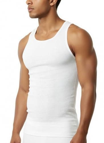 Pure Look Men’s 3-Pack 100% Cotton Ribbed Sleeveless A-Shirt Tank Top Undershirt, White, Large