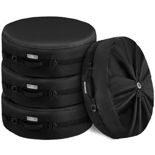 Explore Land Seasonal Tire Cover - Spare Tire Bag with Handle, Heavy Duty Winter Wheel Storage Tote Against Dust and Scratches, 4 Pack (Fits Tire Diameters 29''-31.75'', Black)