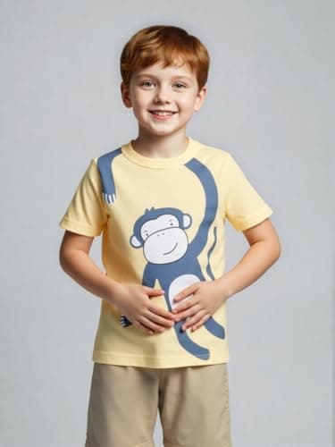 Winzik Boys Shirt Toddler Shirts Kids Boys’ Short Sleeve 3-Pack Crewneck Animal T-Shirt Summer Clothes 18M-8Y(4-5T, Giraffe Lion Monkey) — view 3