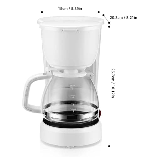 White 5-cup drip coffee maker. Compact coffee brewer for home kitchens and small spaces. — view 8
