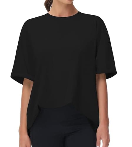 THE GYM PEOPLE Women's Casual Oversized T-Shirts Summer Crewneck Short Sleeve Workout Basic Tee Tops Black — view 3