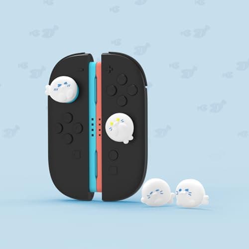 PlayVital Thumb Grips for Nintendo Switch 2 | Kawaii Silicone Joystick Caps (4-Pack) - Cute Accessories Animal Design Thumbstick Covers for Joycon 2 - Cutie Seal Squad