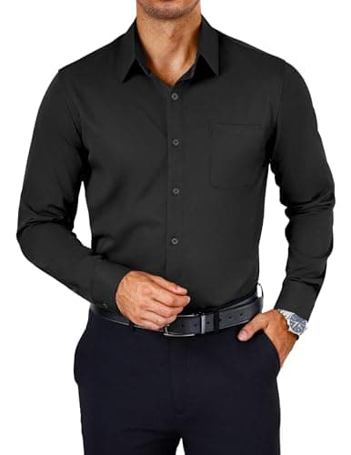 COOFANDY Mens Dress Shirts Wrinkle Free Long Sleeve Button Down Shirts Formal Business Shirt, Black, Large