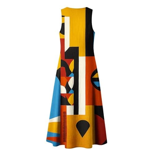 Maxi Sundresses for Women,Summer Vacation Boho Beach Dress,Sleeveless Pure Floral Asymmetric Button V Neck Dresses — view 5