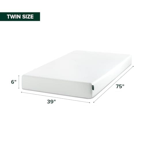 Zinus Green Tea Memory Foam Mattress 6 Inch, Pressure-Relieving Comfort & Full-Body Support, Naturally Fresh, Medium Firm Feel, CertiPUR-US & Oeko-TEX Certified Safe Materials, Twin