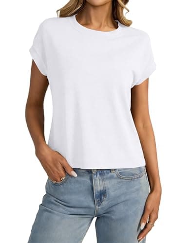 isermeo Womens Crop Tops Cap Sleeve Cotton T Shirts Crewneck Loose Fit Trendy Tee Summer Workout Tops 2026 White XL