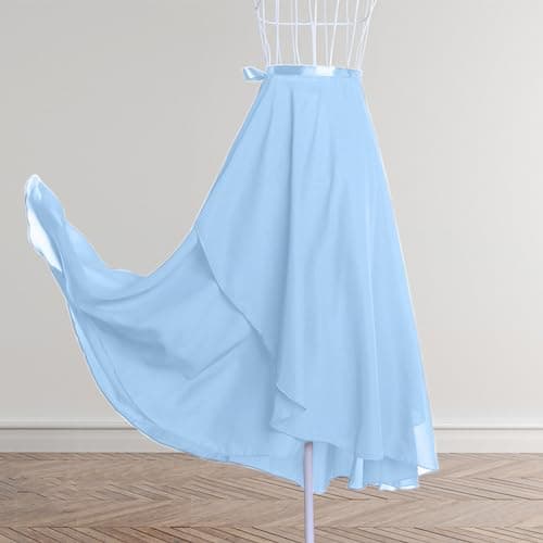Ballet Skirts for Women Fashion Long Wrap Chiffon Party Skirt Casual Sheer Dance Costumes High Waist Beach Skirt Light Blue — view 2