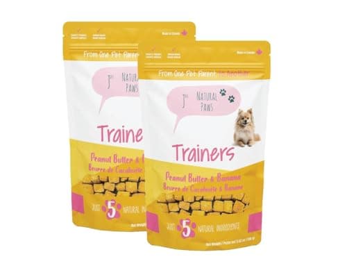 Just Natural Paws Puppy Training Treats 2 Pack - Peanut Butter & Banana Dog Treats, Crunchy Biscuits, All Natural, Human Grade, Vegetarian, Low Calorie, Made in Canada, 2 x 100 g