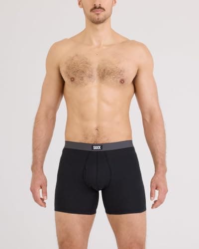 SAXX Underwear Co. Men's Core Cotton Boxer Brief Fly 3-Pack, Black/Graphite, Large