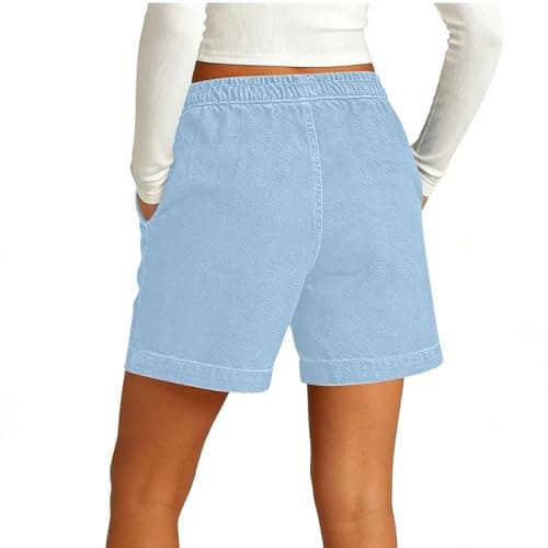 Womens Summer Shorts Pull On Elastic Waist Jean Shorts Lightweight Casual Baggy Jorts Drawstring Comfy Crop Pants — view 4