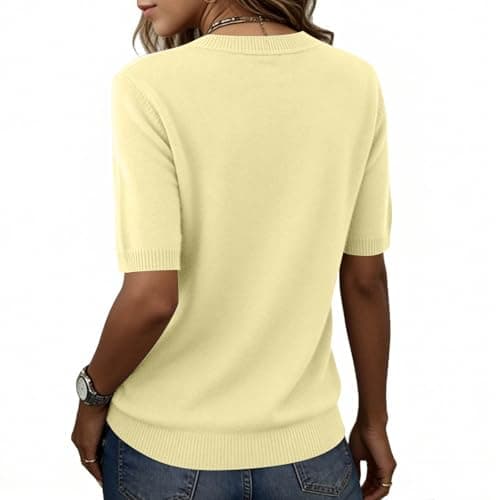 Elbow Sleeve Tops Women Loose Fit Cashmere Sweaters Crew Neck T Shirts Dressy Lightweight Half Sleeve Spring Blouses Yellows X-Large — view 4
