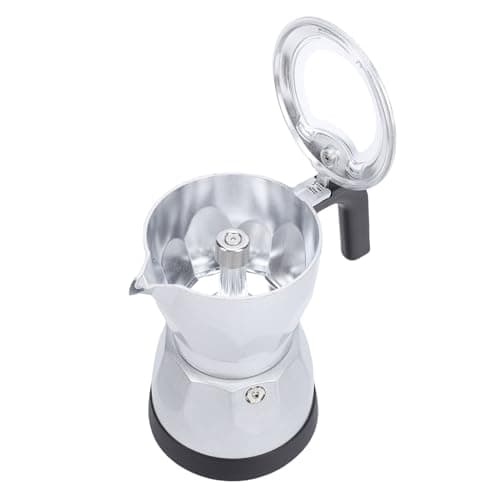 Jiawu Electric Coffee Maker 3 Cup Aluminum Octagonal Mocha Pot with Transparent Top, Easy Clean Heat Proof, Coffee Maker for Home Travel Office, 8.5x6.3in (Silver) — view 7