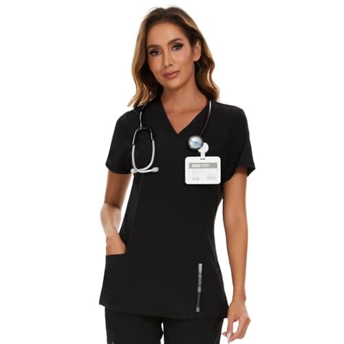 COZYFIT Scrub Tops for Woman - Soft Stretch, V-Neck Top Scrubs with 3 Pockets, Easy Care for Women Black — view 2