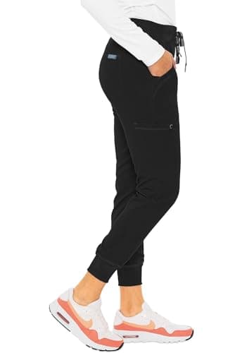 Med Couture Scrub Pants for Women Jogger Pant with 5 Pockets, Lightweight, Ultra Soft, 2-Way Stretch Fabric - MC7710T, M Tall, Black