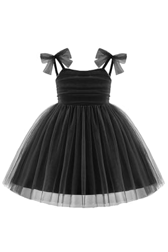 Arshiner Toddler Tulle Dress Spaghetti Strap Black Funeral Dresses