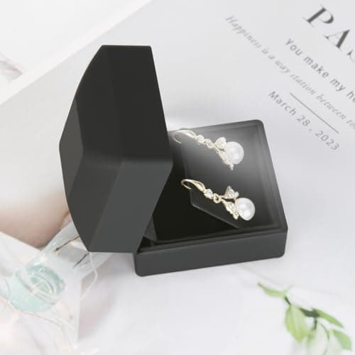 LED Stud Earring Jewelry Gift Box for Proposal, Wedding, Engagement，Birthday Luxury Jewelry Gift Box with LED Light, Jewellry Display Box (Black) — view 3