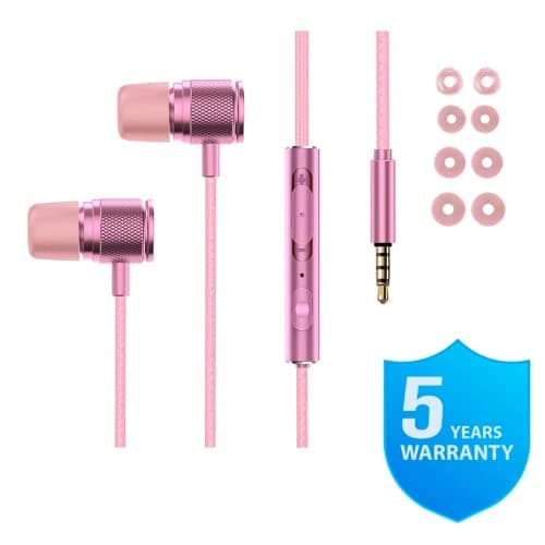 LUDOS Ultra Wired Earbuds in-Ear Headphones, 5 Years Warranty, Earphones with Microphone, Noise Isolating Ear Buds, Memory Foam for iPhone, Samsung, School Students, Kids, Women, Small Ears - Pink — view 5